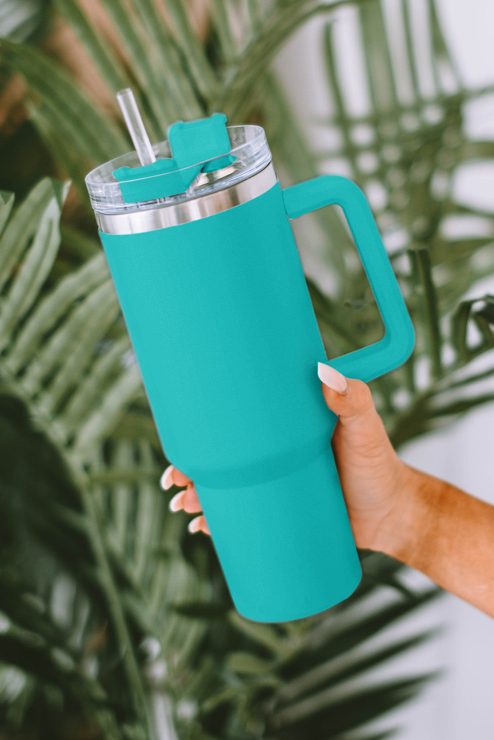 Light Blue 304 Stainless Steel Double Insulated Tumbler Mug with Straw