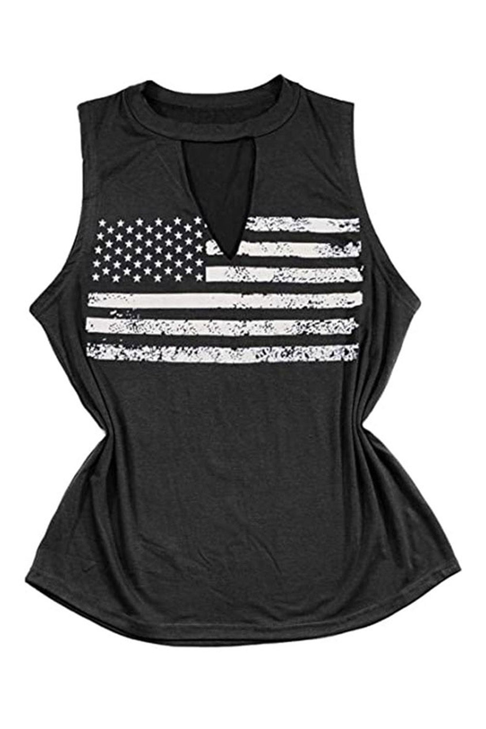 Green Casual Keyhole Neck Flag Print Tank Top