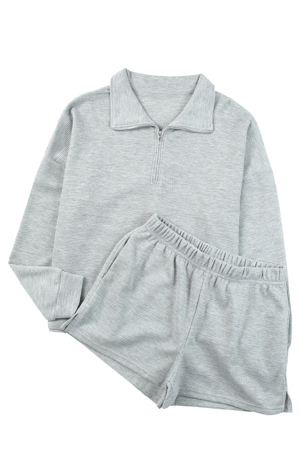 Black Ribbed Zipper Sweatshirt & High Waist Shorts Set