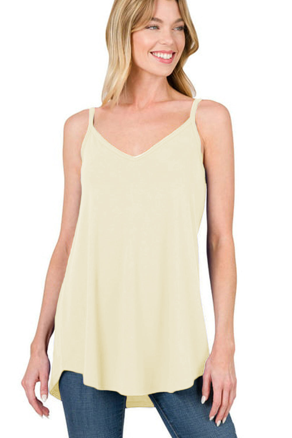 Pitaya Pink Spaghetti Strap V-Neck Flowy Tunic Cami Top