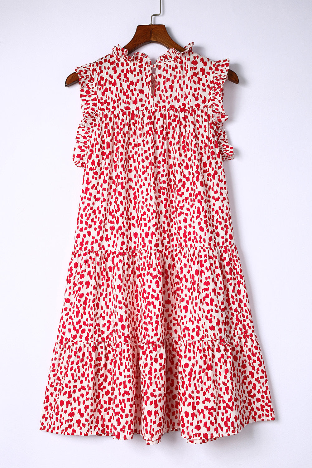 Leopard Frilled Neck Shift Sleeveless Short Dress