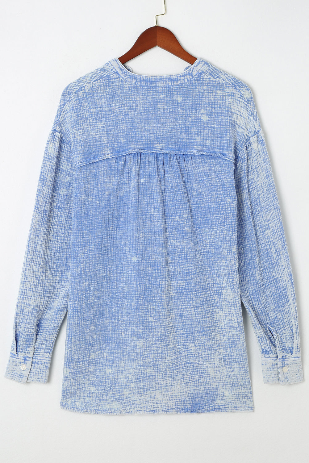Pink Loose Crinkle Button V Neck Henley Top