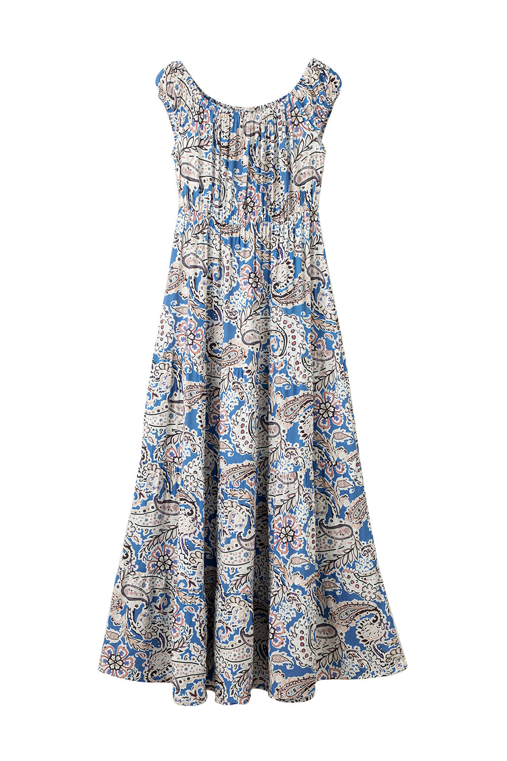 Pink Boho Paisley Print Off Shoulder Maxi Dress