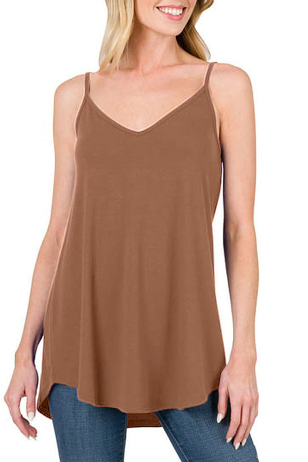 Pitaya Pink Spaghetti Strap V-Neck Flowy Tunic Cami Top