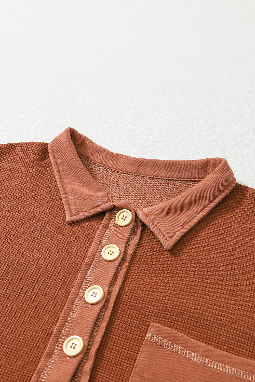 Black Waffle Exposed Seam Washed Henley Sweatshirt