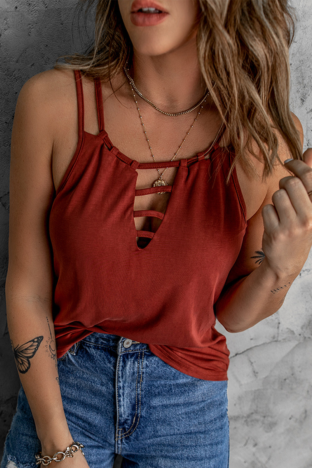 Black Basic Ladder Hollow-out Cami Top