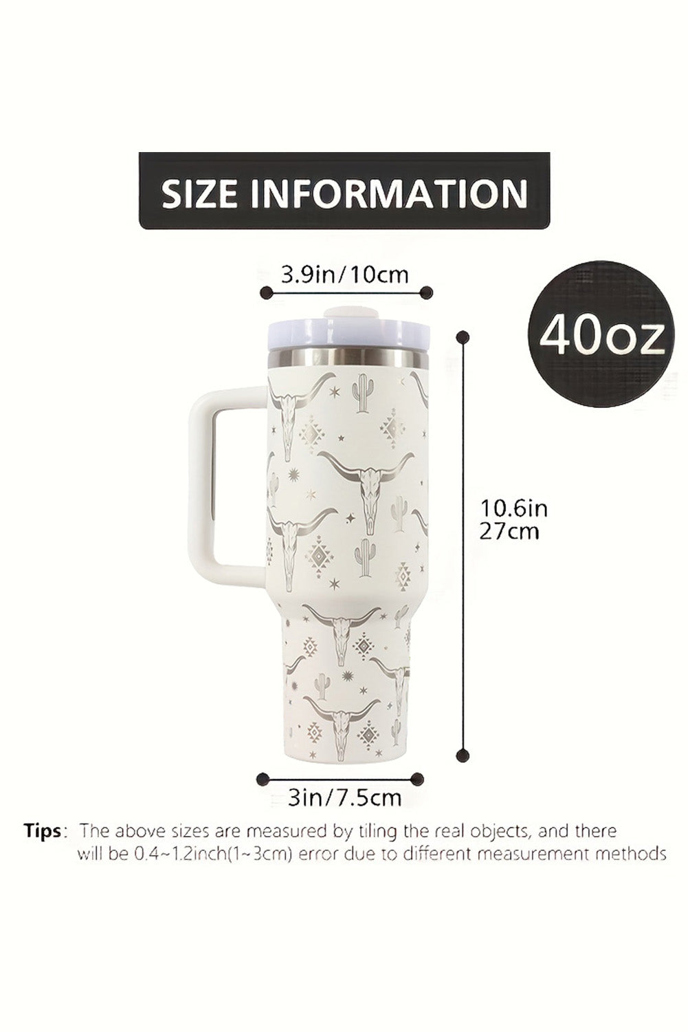 White Animal Horn Printed Stainless Tumbler With Lid And Straw