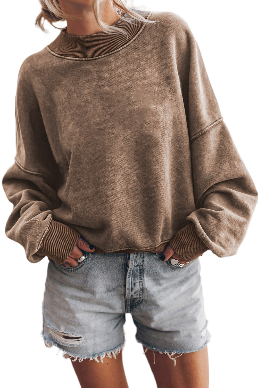 Sky Blue Plain Drop Shoulder Crew Neck Pullover Sweatshirt