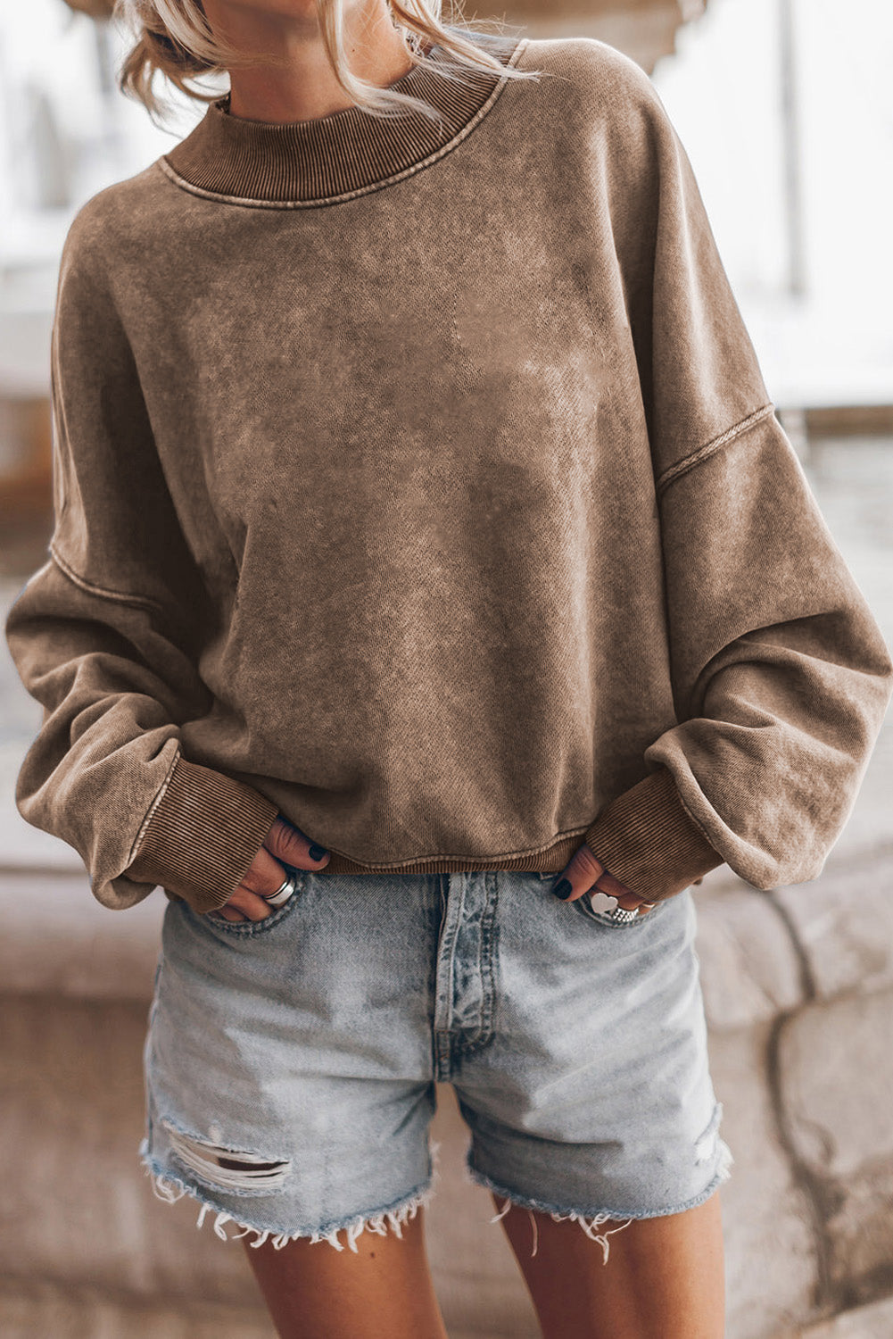 Sky Blue Plain Drop Shoulder Crew Neck Pullover Sweatshirt