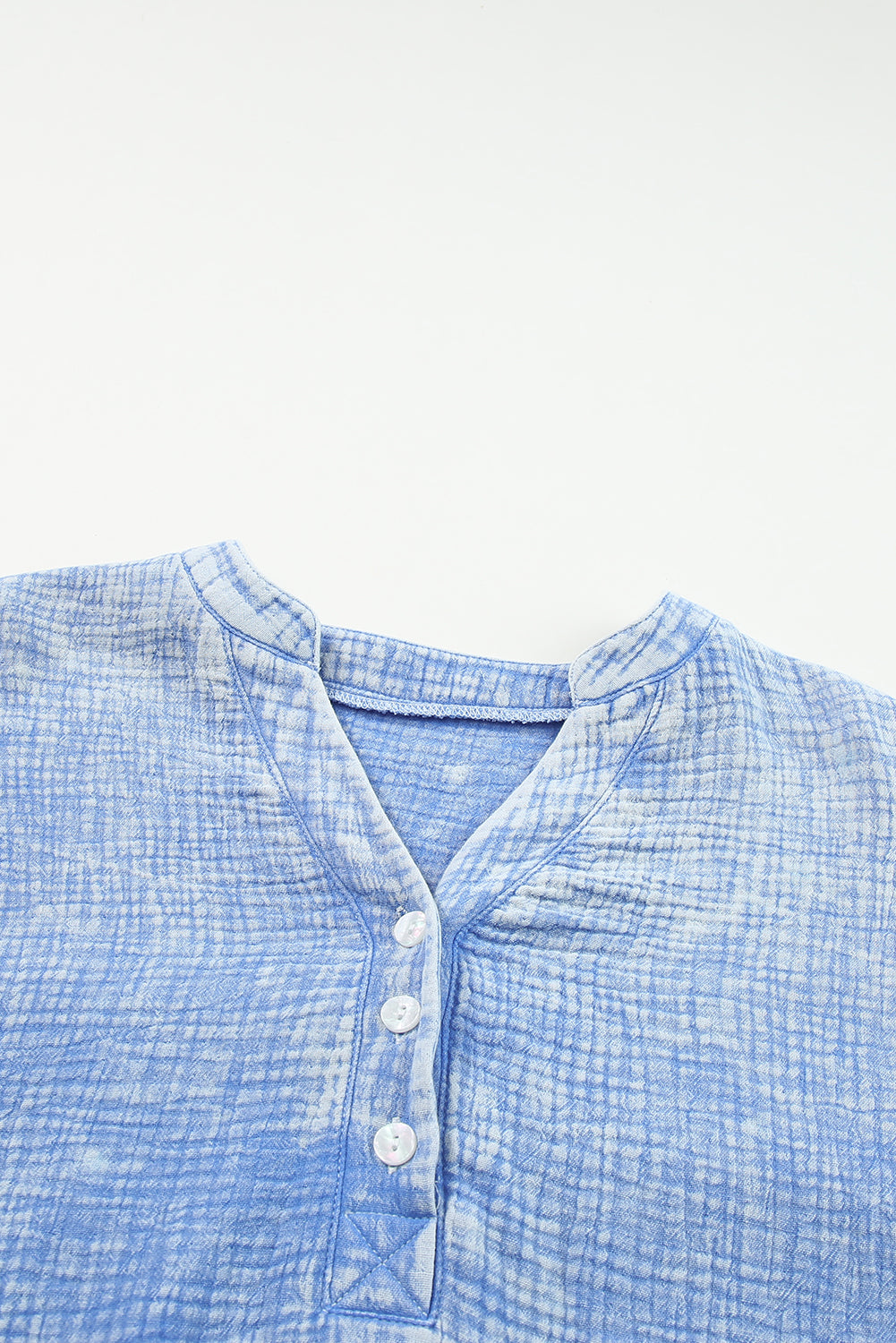 Pink Loose Crinkle Button V Neck Henley Top