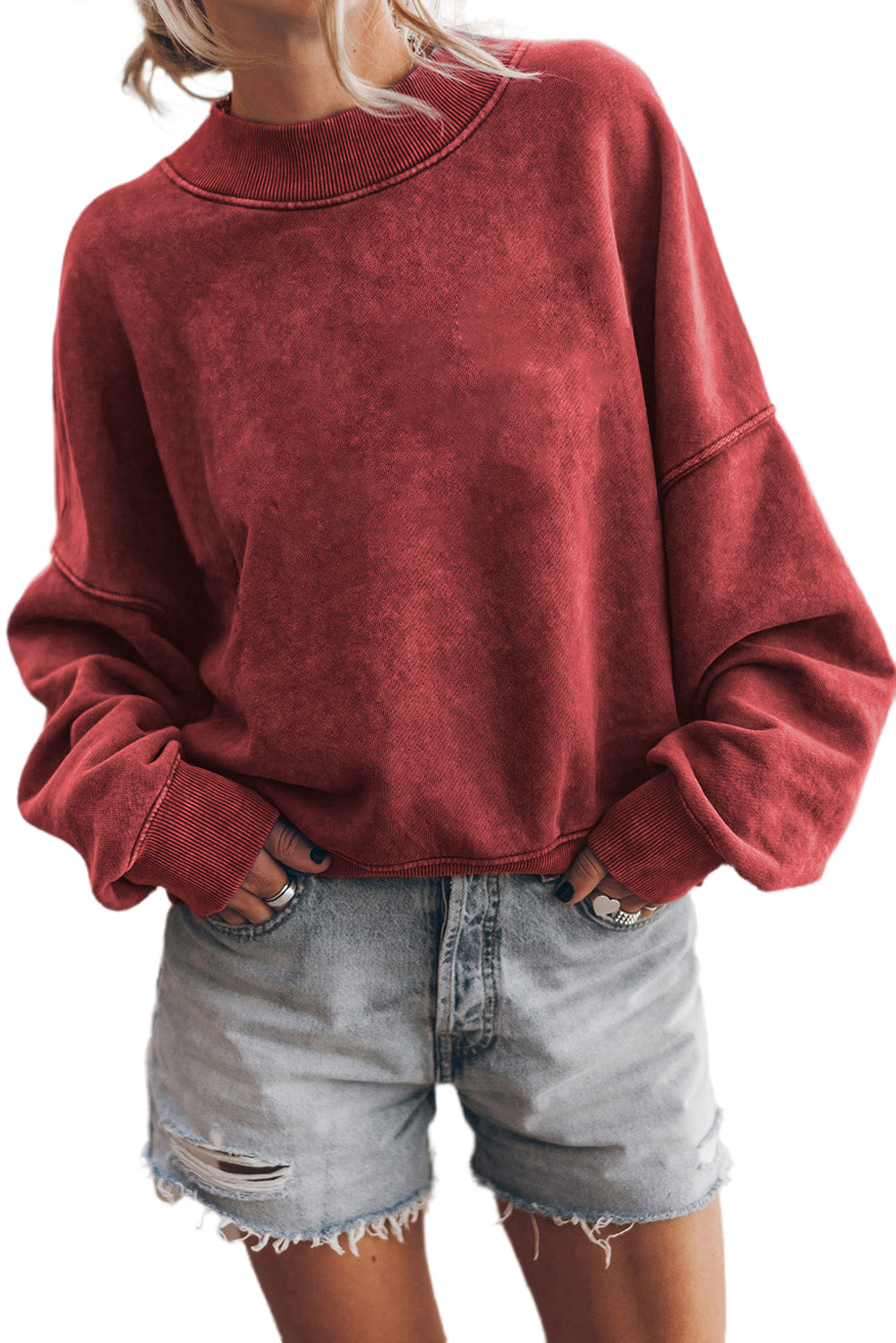 Sky Blue Plain Drop Shoulder Crew Neck Pullover Sweatshirt