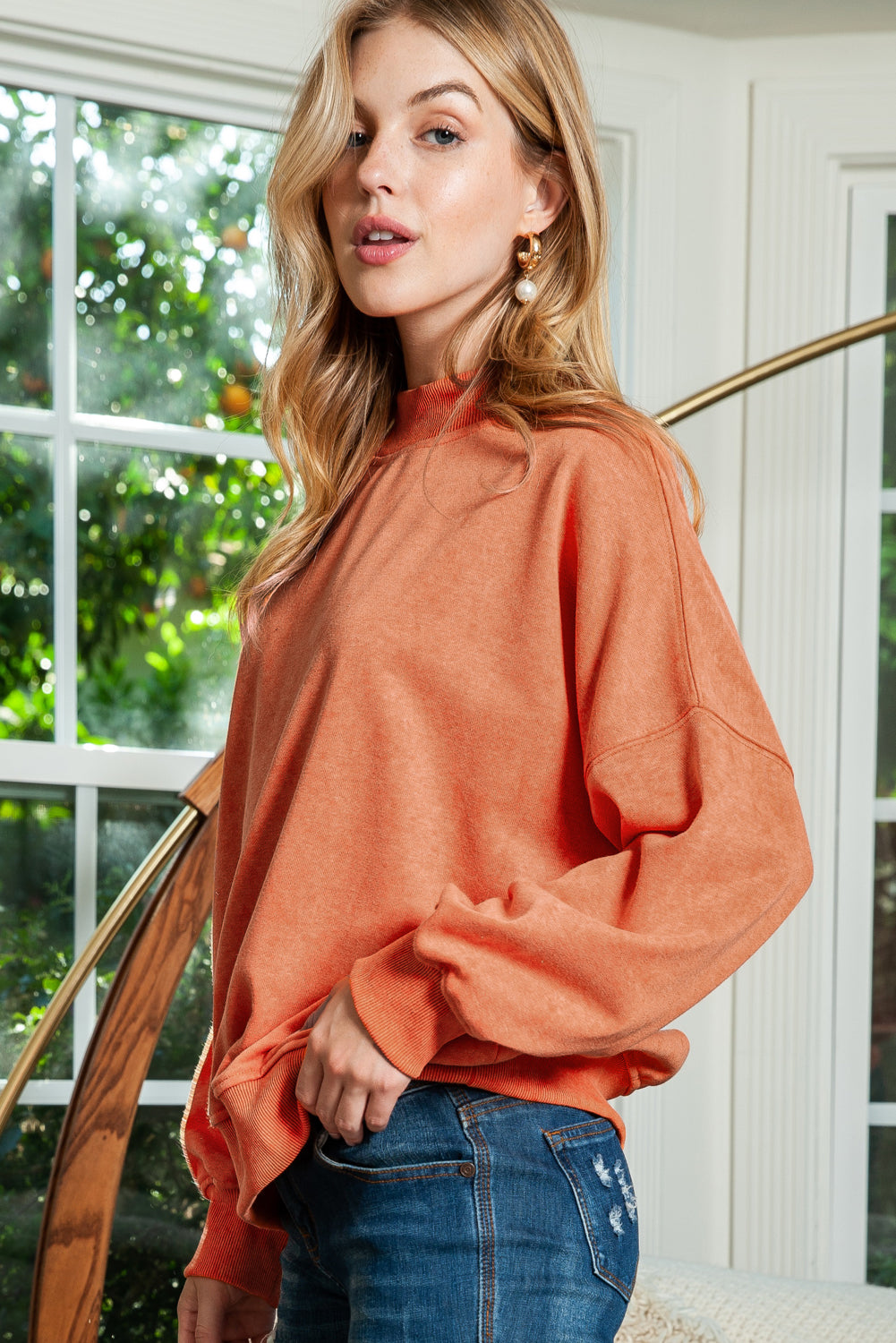 Sky Blue Plain Drop Shoulder Crew Neck Pullover Sweatshirt