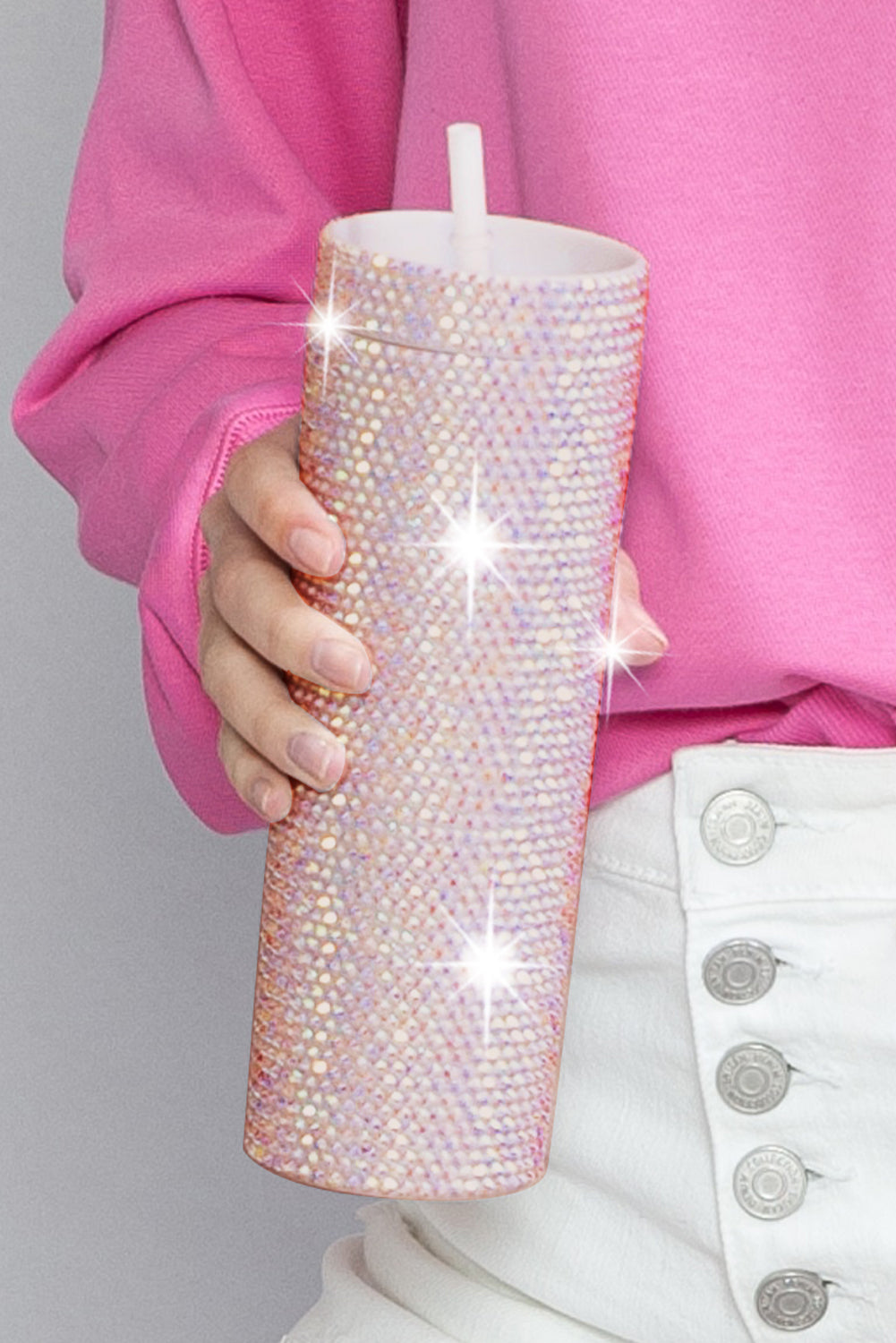 Black 16oz Full Rhinestone Straw Tumbler Cup