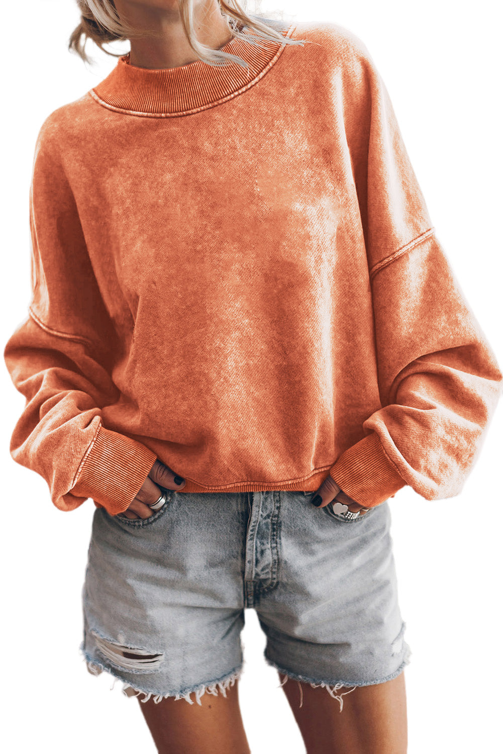 Sky Blue Plain Drop Shoulder Crew Neck Pullover Sweatshirt