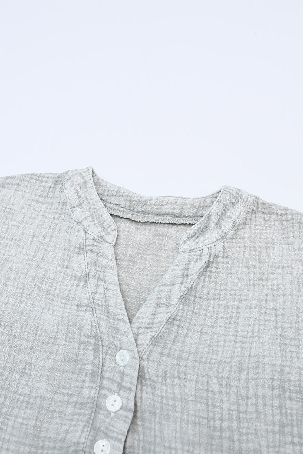 Pink Loose Crinkle Button V Neck Henley Top