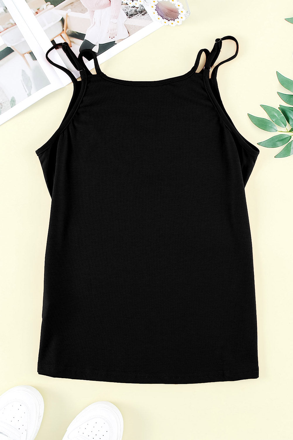 Black Basic Ladder Hollow-out Cami Top