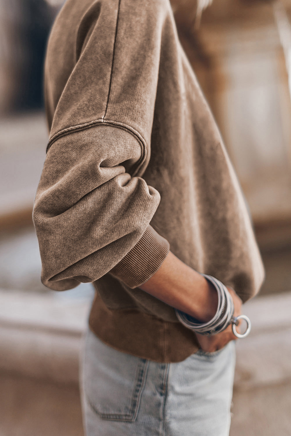 Sky Blue Plain Drop Shoulder Crew Neck Pullover Sweatshirt