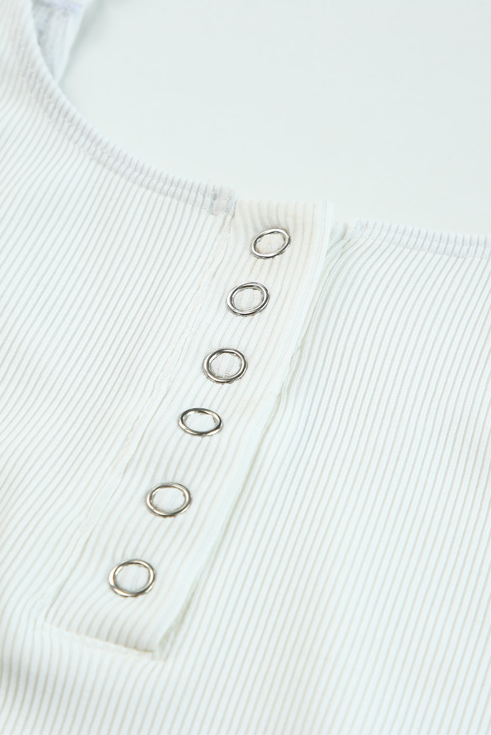 White Ribbed Knit Button Notch Adjustable Spaghetti Straps Bodysuit