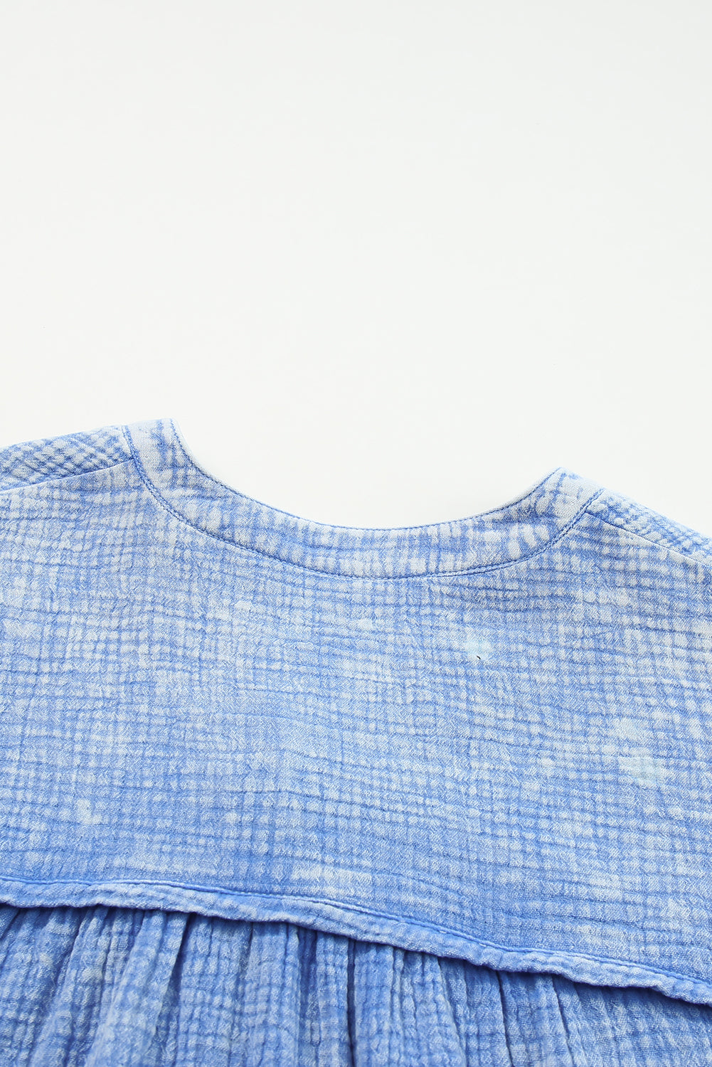Pink Loose Crinkle Button V Neck Henley Top