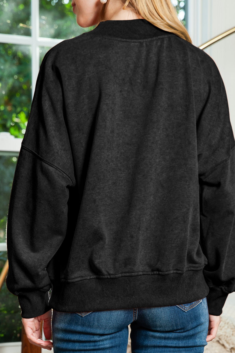 Sky Blue Plain Drop Shoulder Crew Neck Pullover Sweatshirt