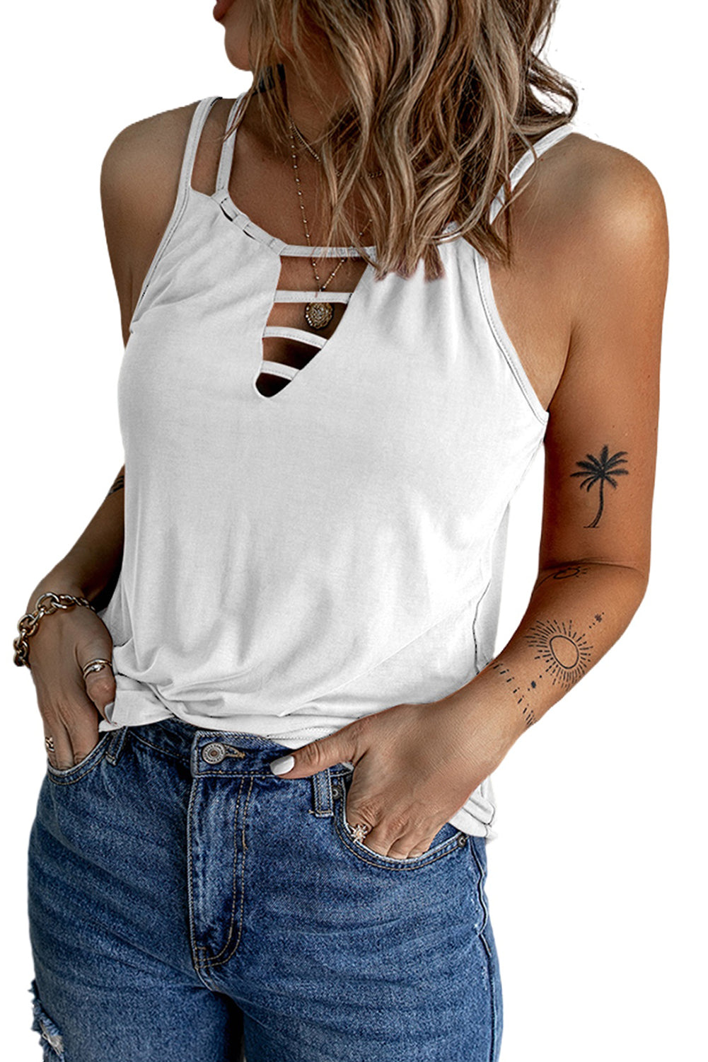 Black Basic Ladder Hollow-out Cami Top