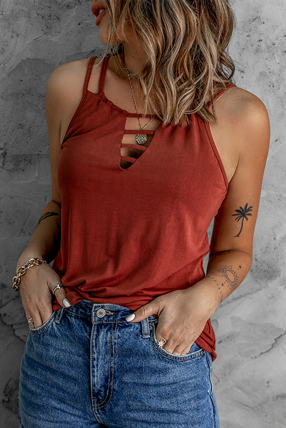 Black Basic Ladder Hollow-out Cami Top