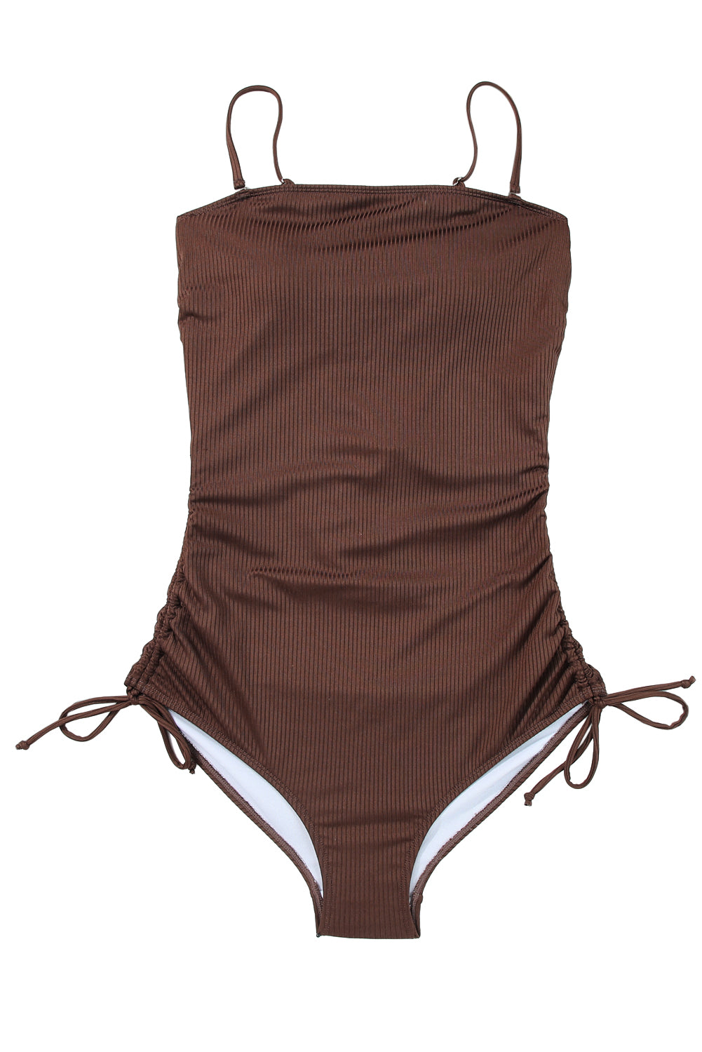 Black Side Drawstring Cutout Ribbed One Piece Swimsuit
