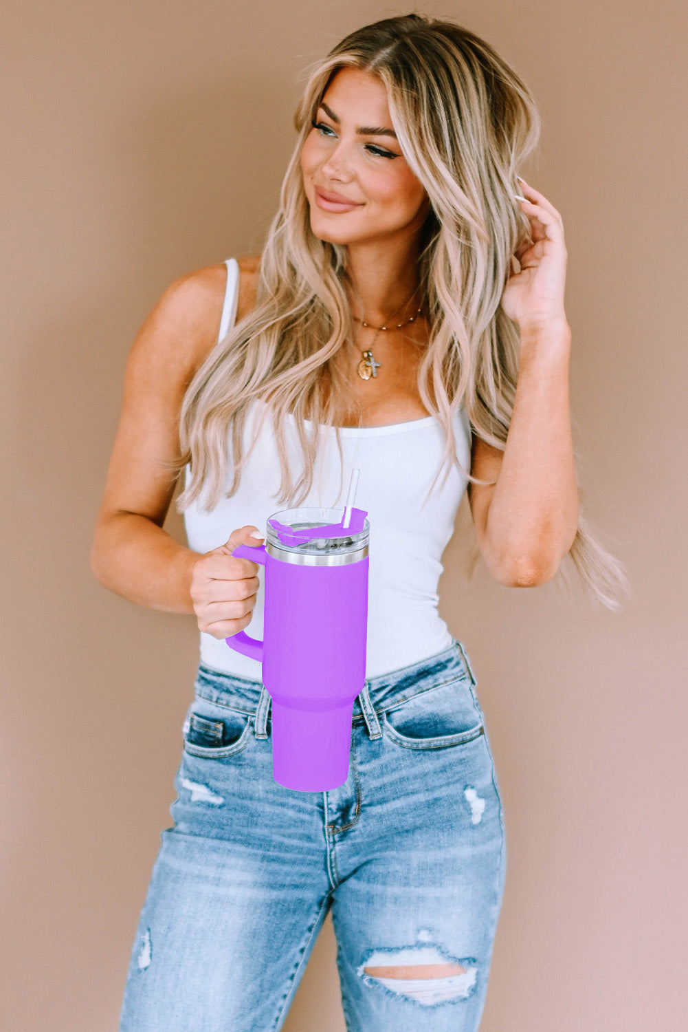 Light Blue 304 Stainless Steel Double Insulated Tumbler Mug with Straw