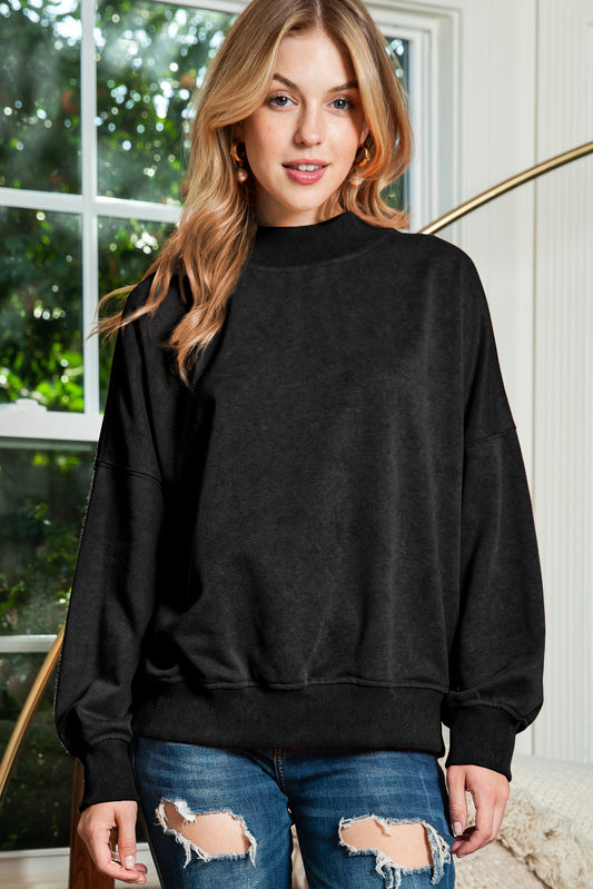 Sky Blue Plain Drop Shoulder Crew Neck Pullover Sweatshirt
