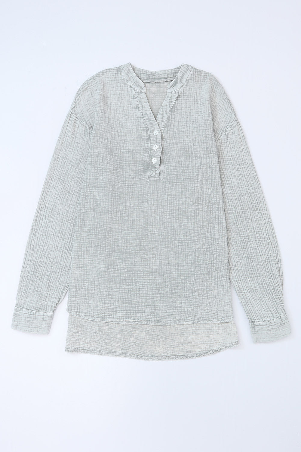 Pink Loose Crinkle Button V Neck Henley Top