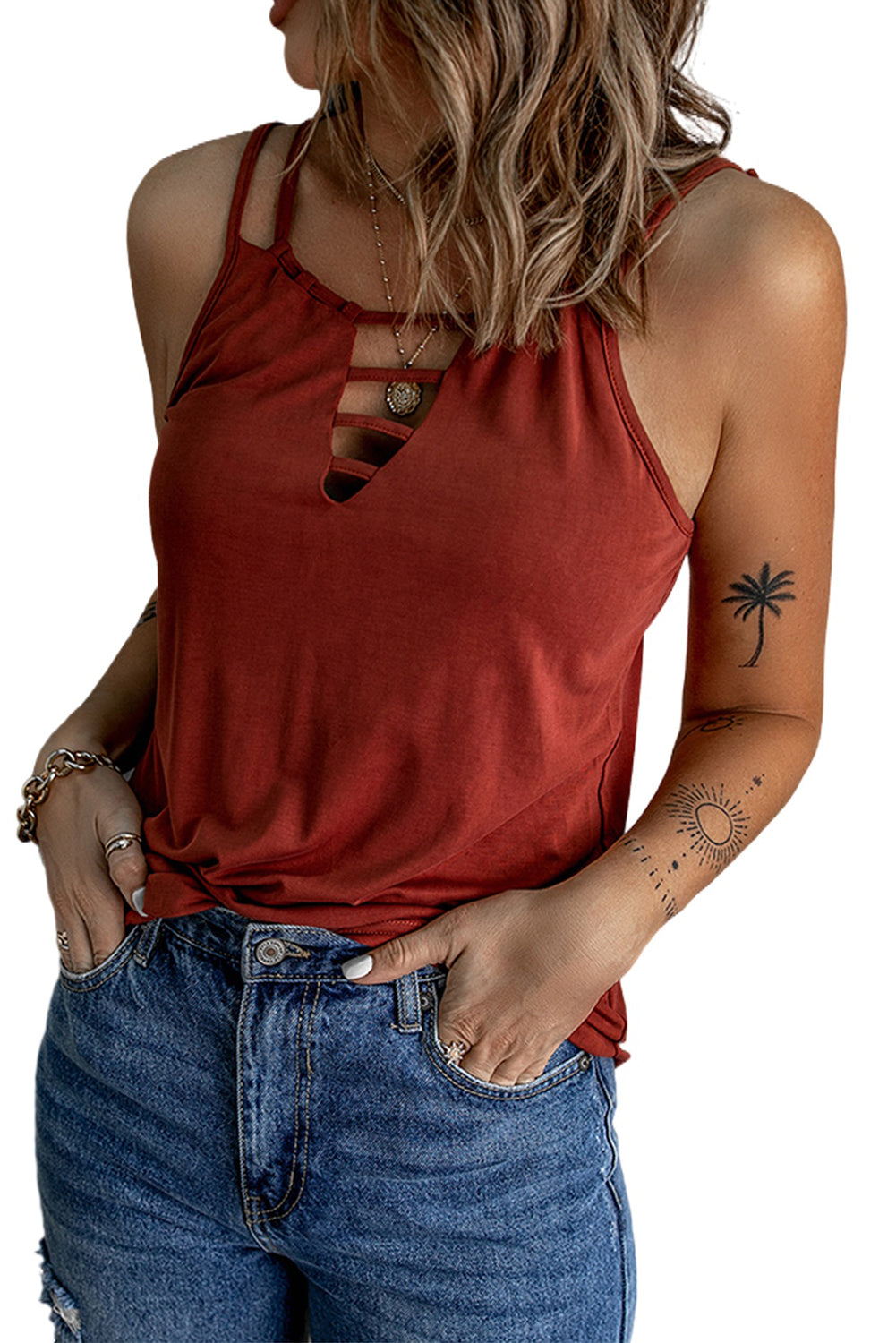 Black Basic Ladder Hollow-out Cami Top