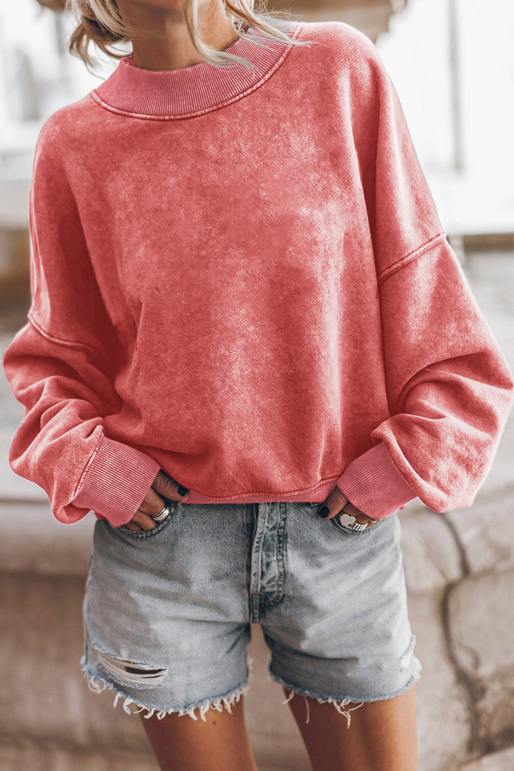 Sky Blue Plain Drop Shoulder Crew Neck Pullover Sweatshirt