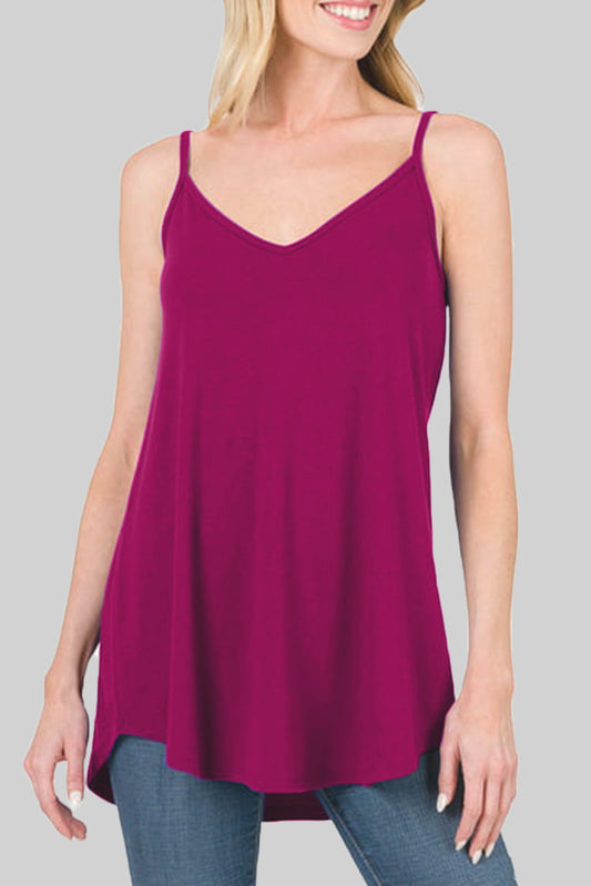 Pitaya Pink Spaghetti Strap V-Neck Flowy Tunic Cami Top