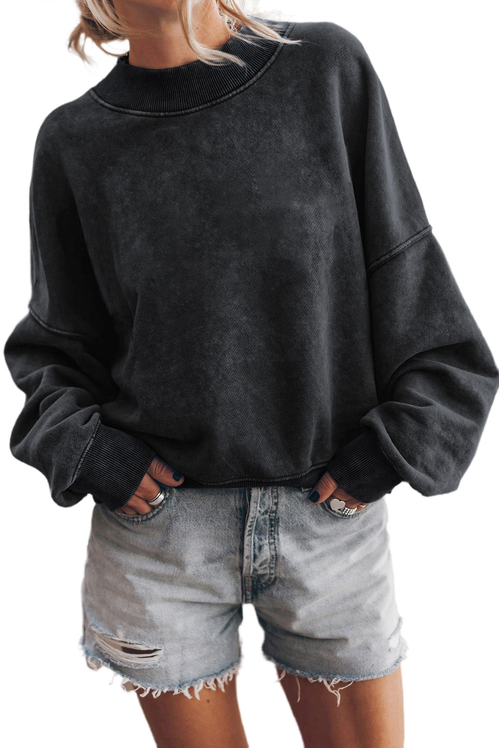 Sky Blue Plain Drop Shoulder Crew Neck Pullover Sweatshirt