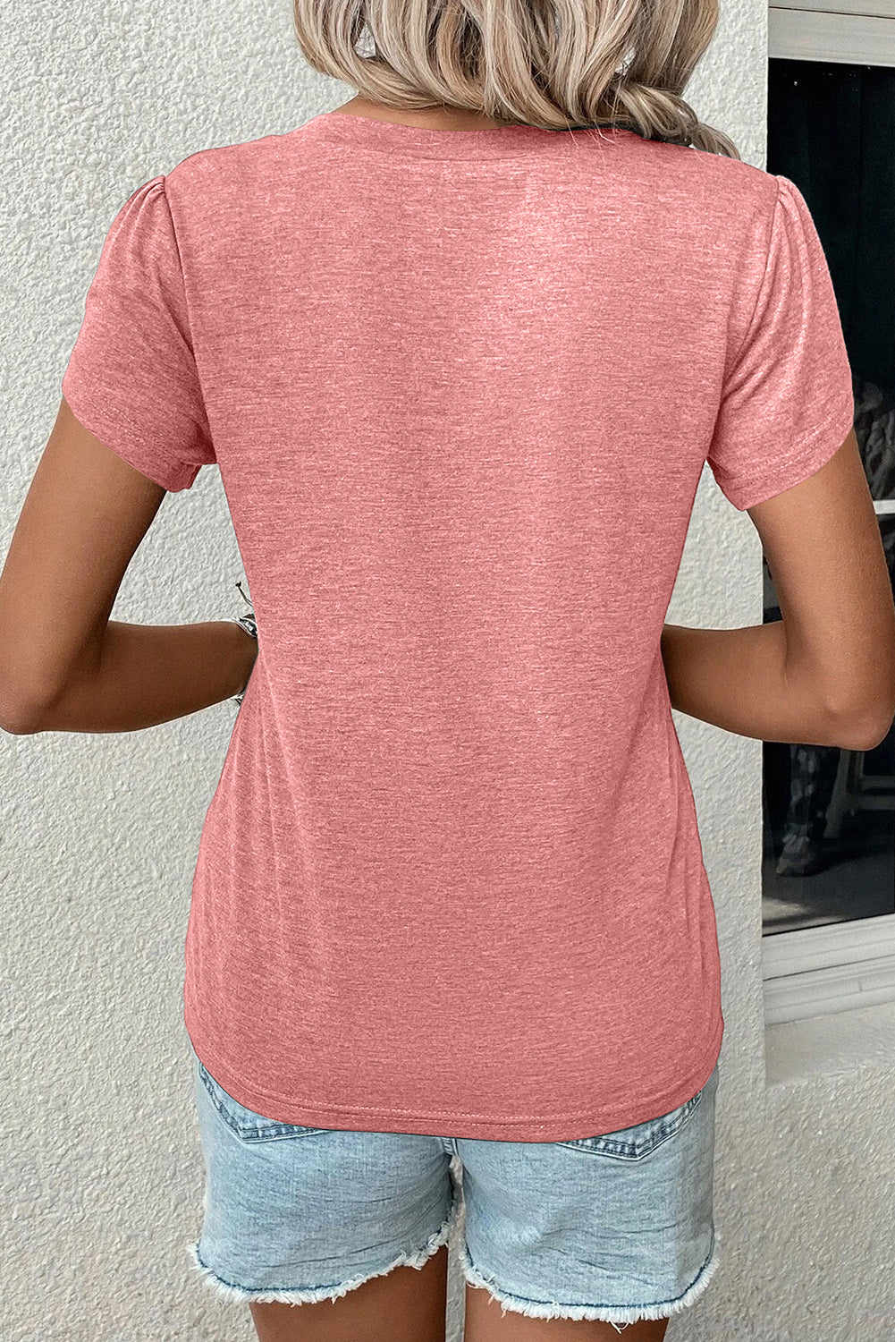 Mist Green Petal Sleeve V Neck T-Shirt