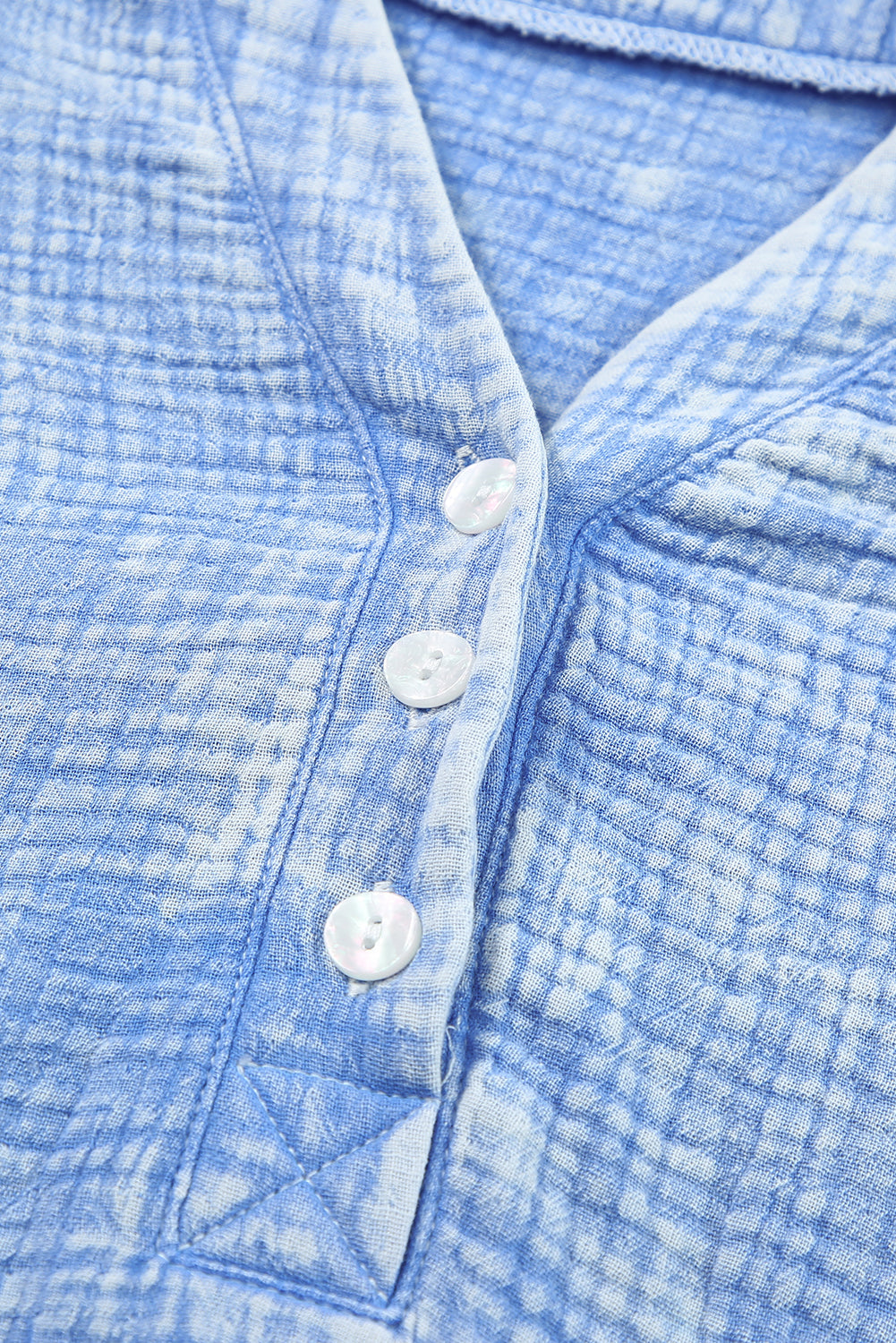 Pink Loose Crinkle Button V Neck Henley Top