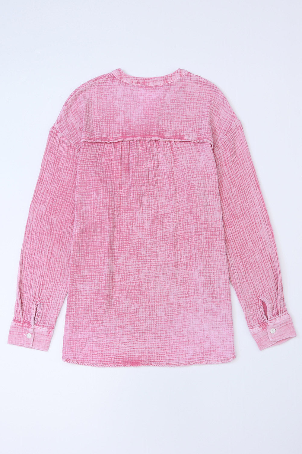 Pink Loose Crinkle Button V Neck Henley Top