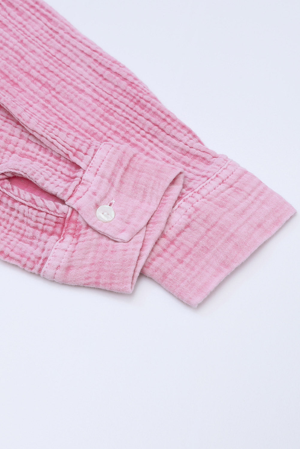 Pink Loose Crinkle Button V Neck Henley Top