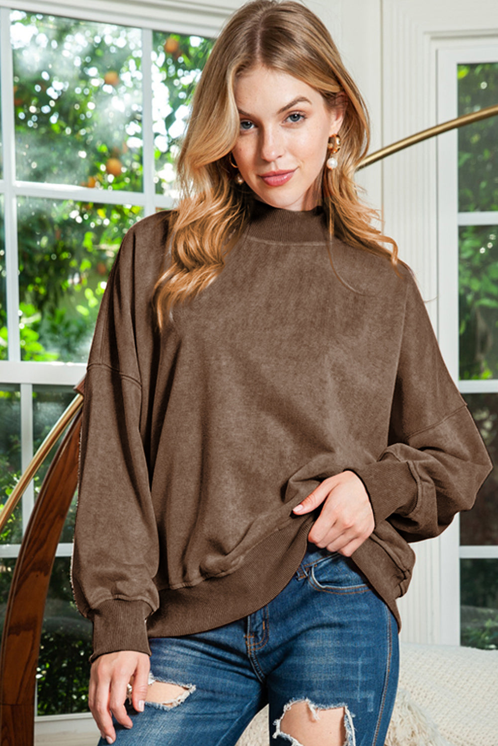 Sky Blue Plain Drop Shoulder Crew Neck Pullover Sweatshirt