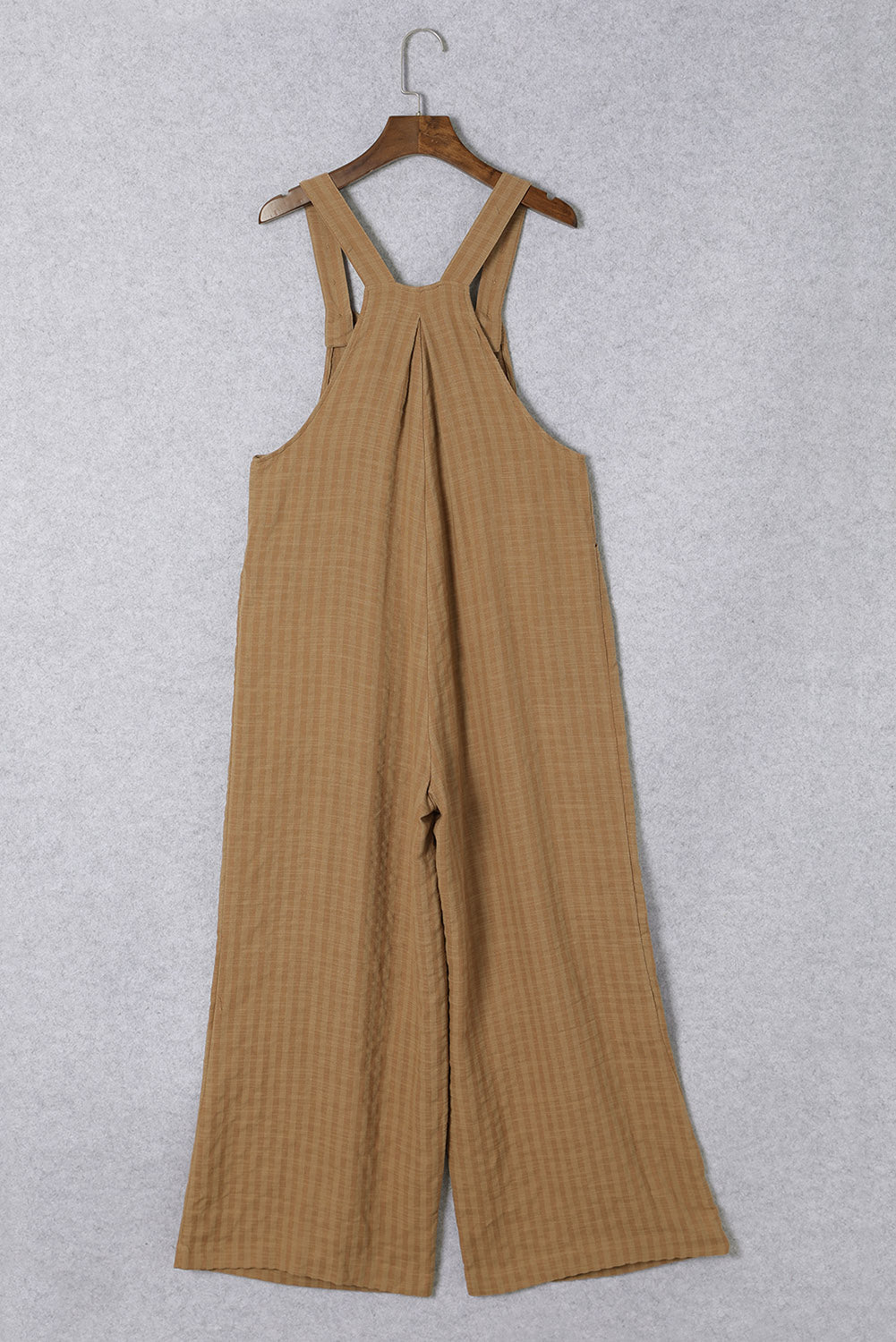 Coffee Striped Pleated Pockets Wide Leg Jumpsuit