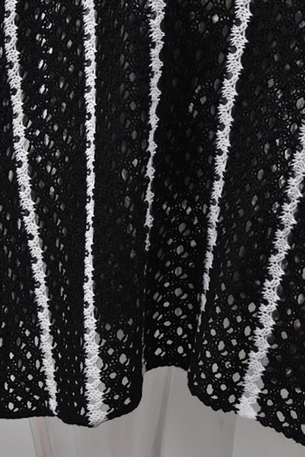 Black Striped Crochet Loose Fit V Neck Beach Cover Up