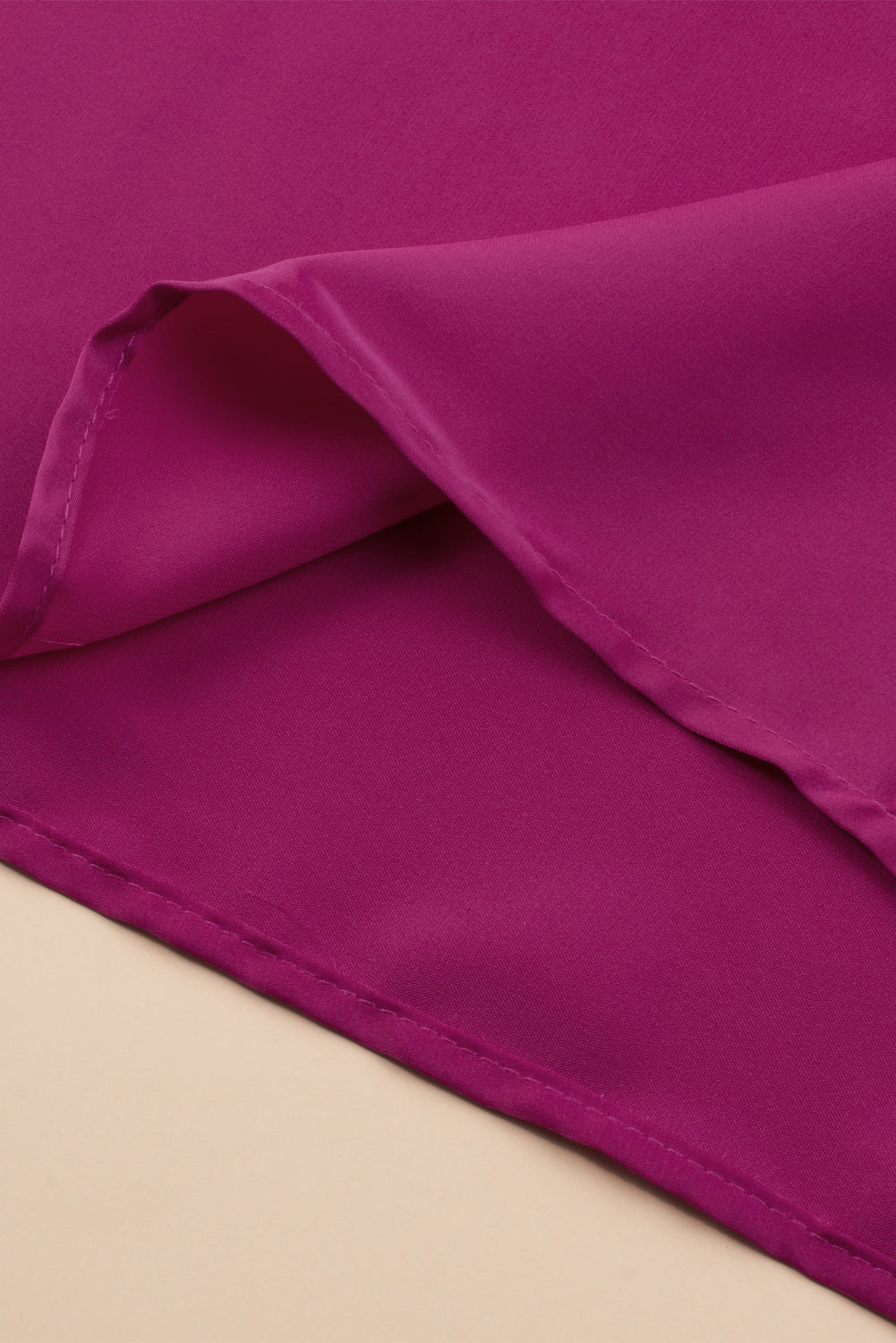 Bright Pink Solid Color Asymmetrical Neck Lantern Sleeve Blouse