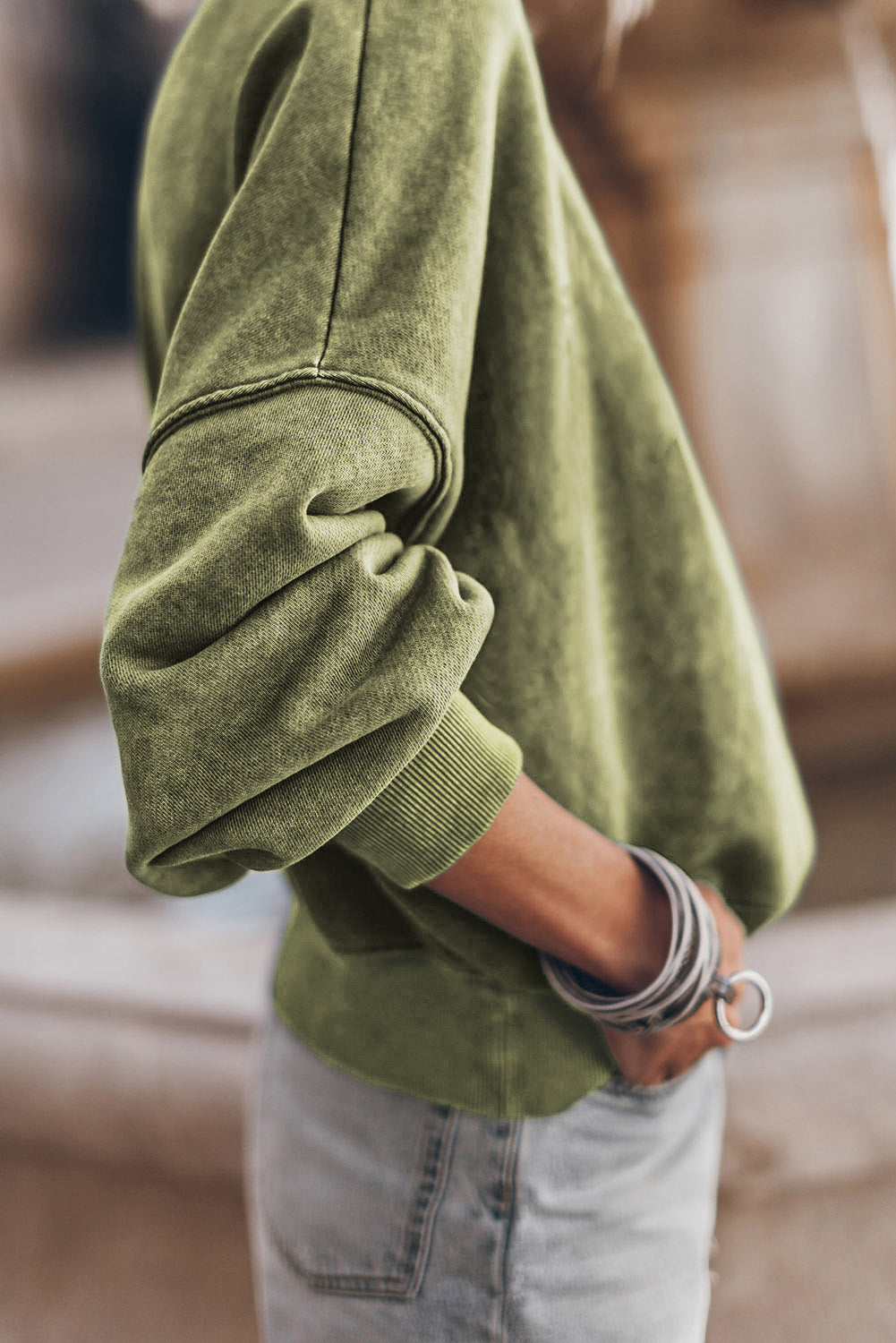 Sky Blue Plain Drop Shoulder Crew Neck Pullover Sweatshirt