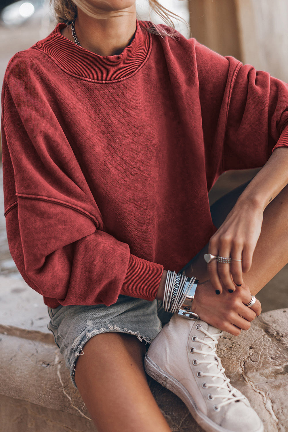 Sky Blue Plain Drop Shoulder Crew Neck Pullover Sweatshirt