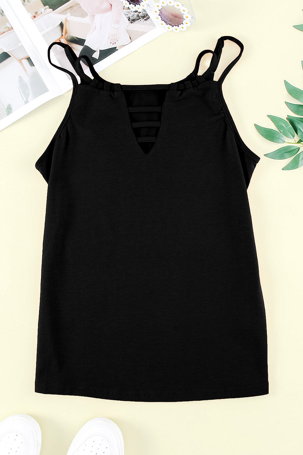Black Basic Ladder Hollow-out Cami Top