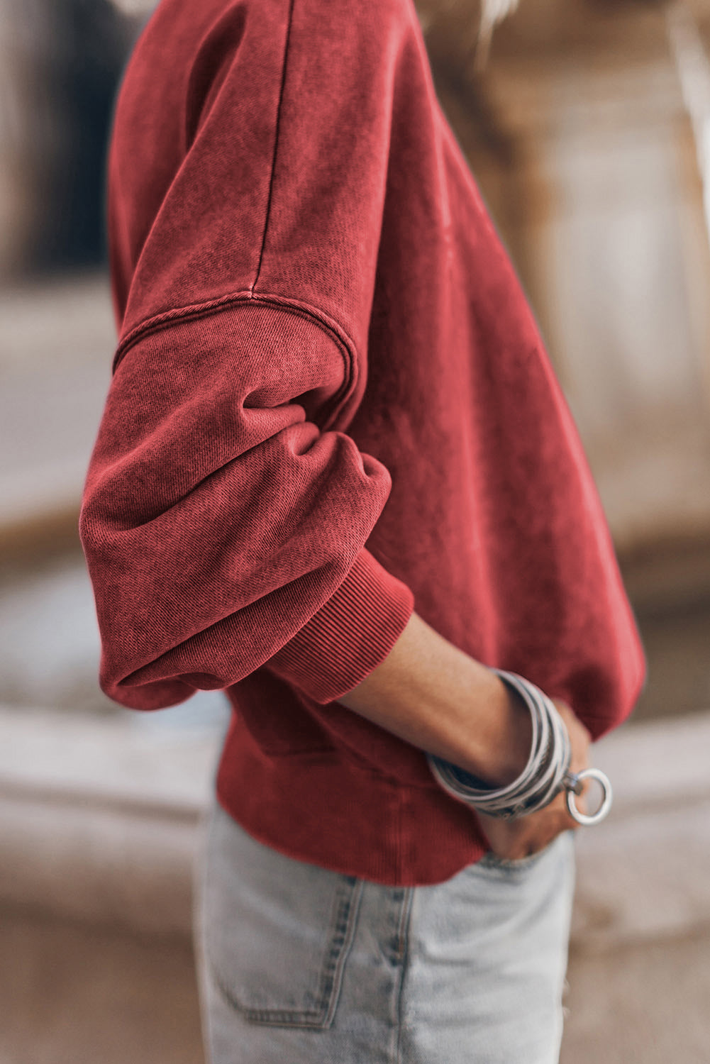Sky Blue Plain Drop Shoulder Crew Neck Pullover Sweatshirt