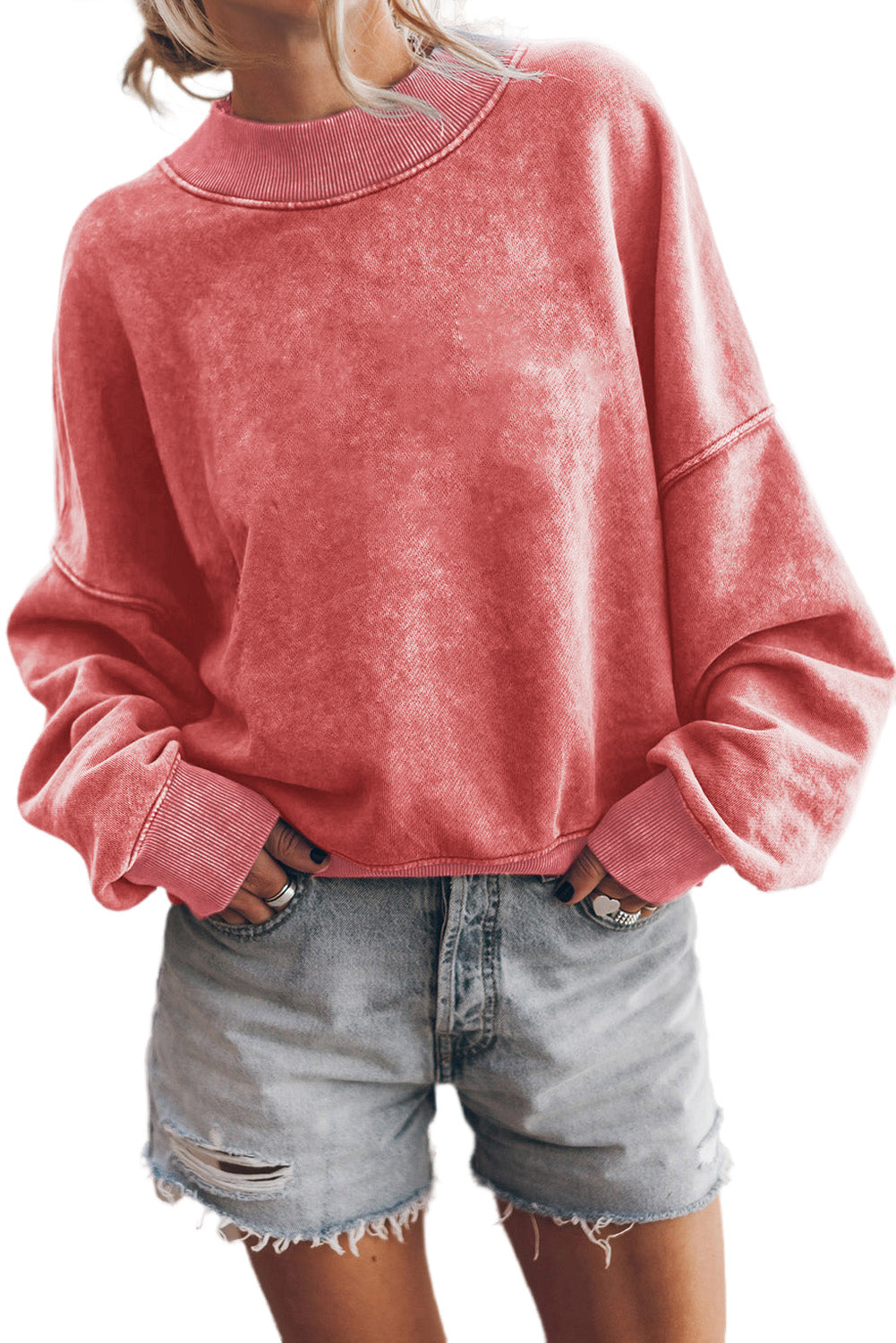 Sky Blue Plain Drop Shoulder Crew Neck Pullover Sweatshirt