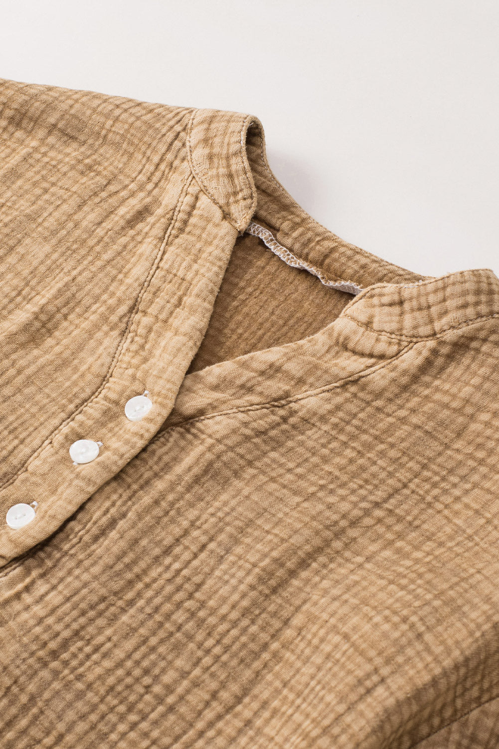 Pink Loose Crinkle Button V Neck Henley Top