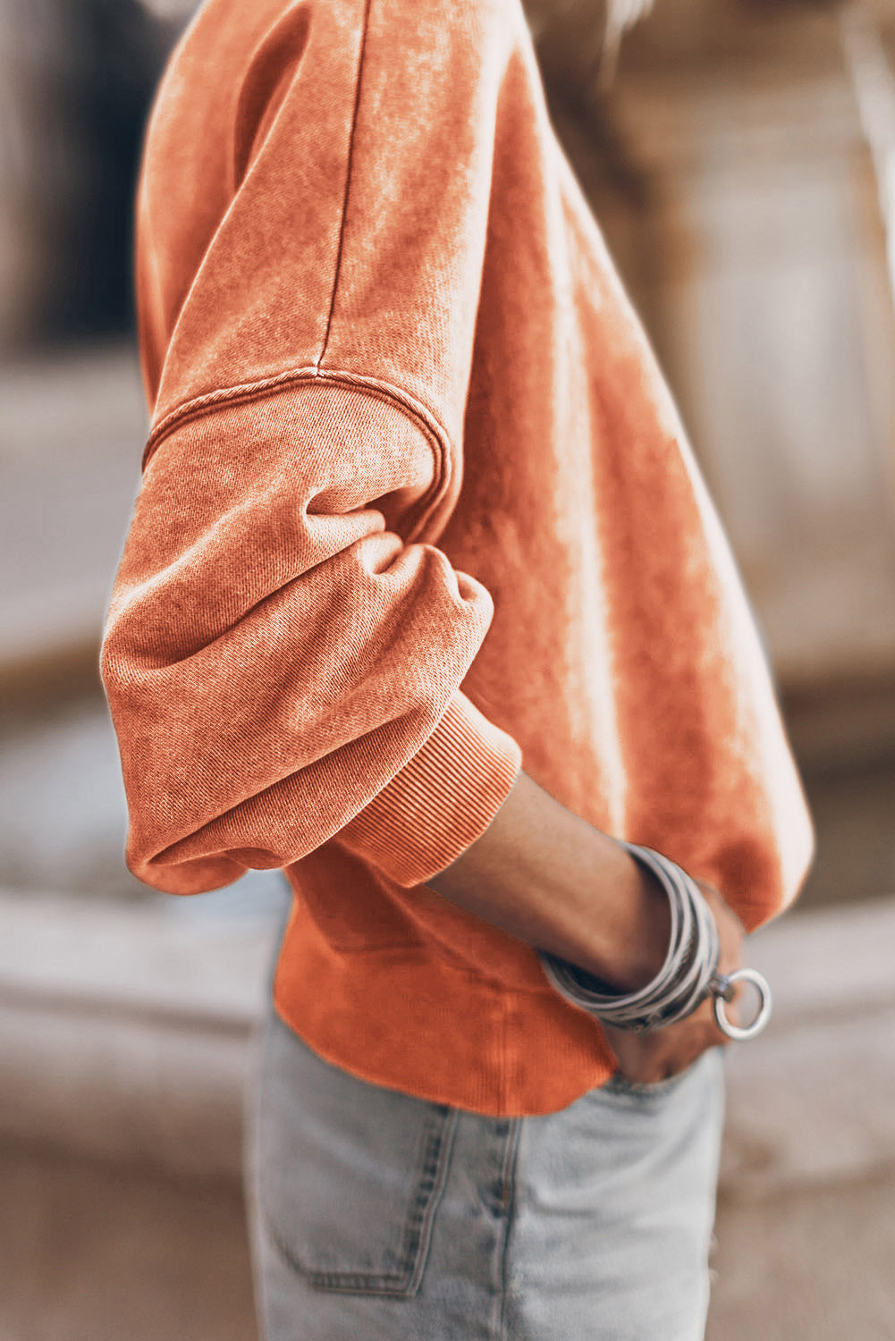 Sky Blue Plain Drop Shoulder Crew Neck Pullover Sweatshirt