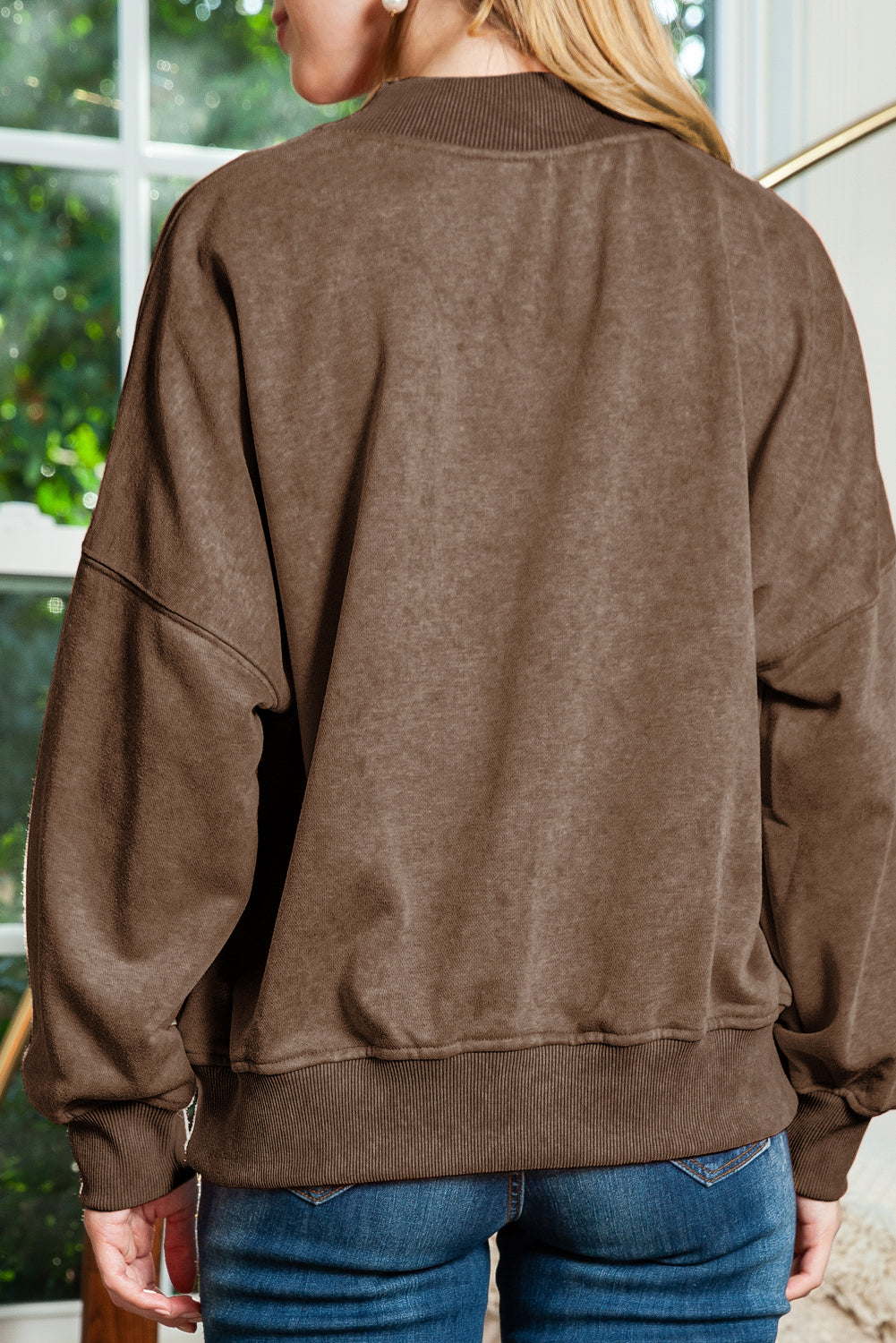 Sky Blue Plain Drop Shoulder Crew Neck Pullover Sweatshirt